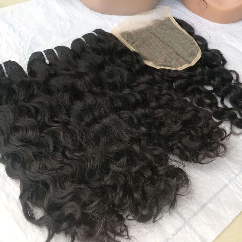 Natural Color Water Wave Bundles with Lace Closure