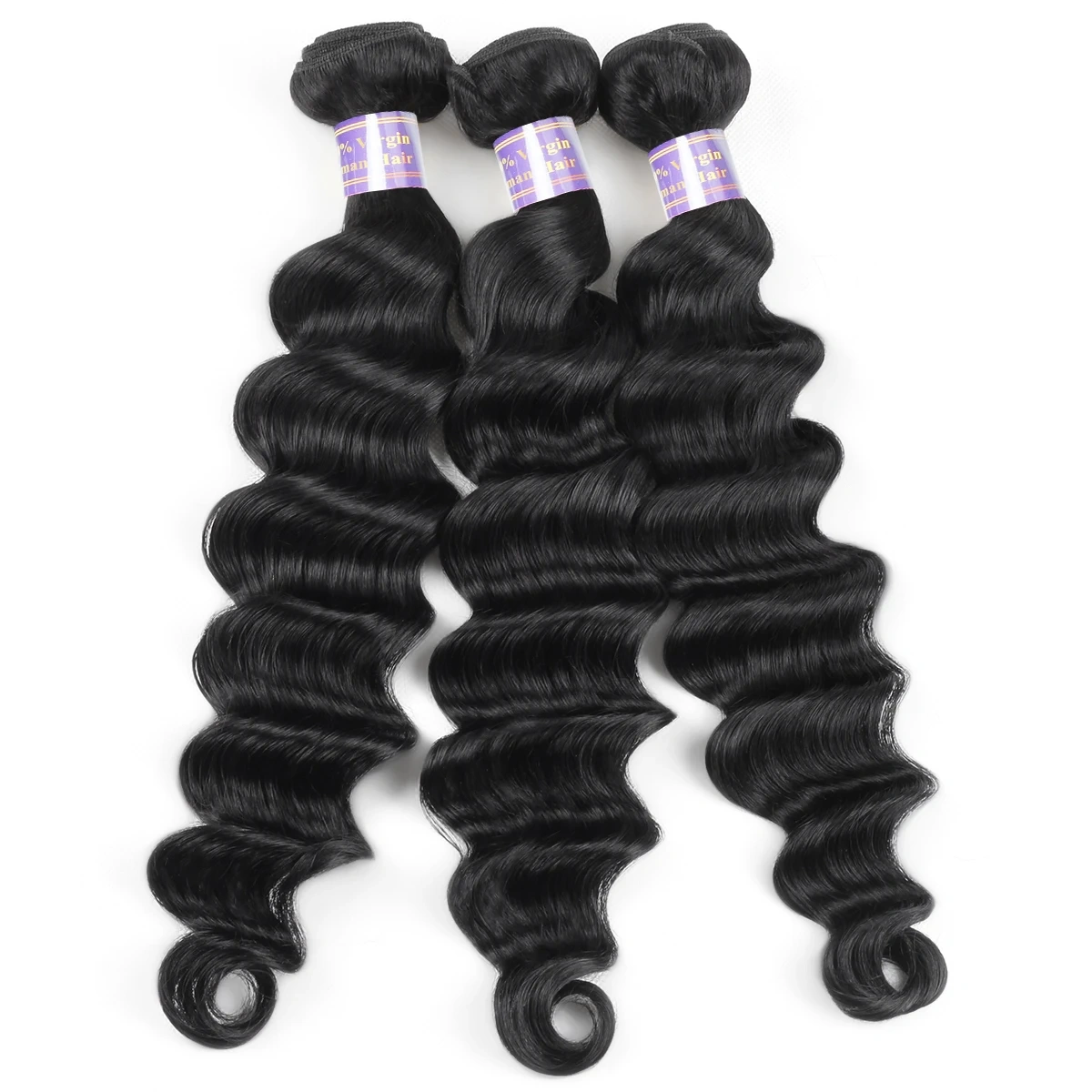 Peruvian Loose Deep Wave Human Hair Bundles with 4x4 Lace Closure, 3 Bundles