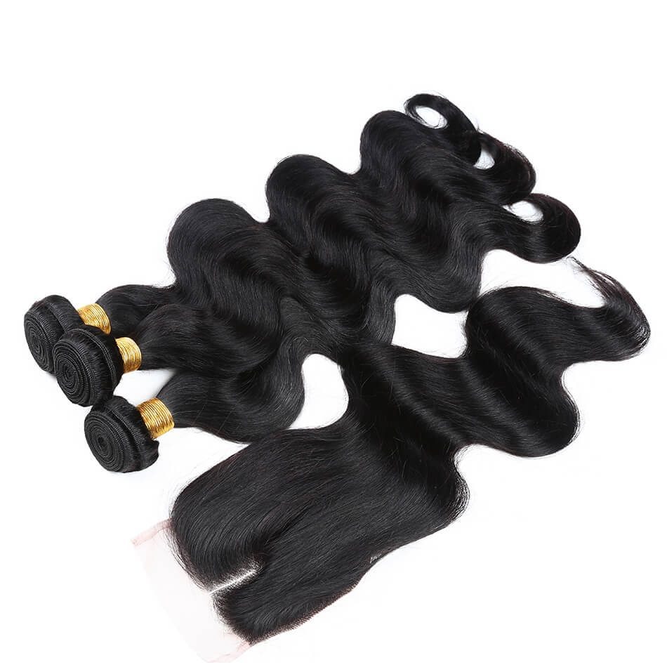 Body Wave Human Hair Bundles with Lace Closure