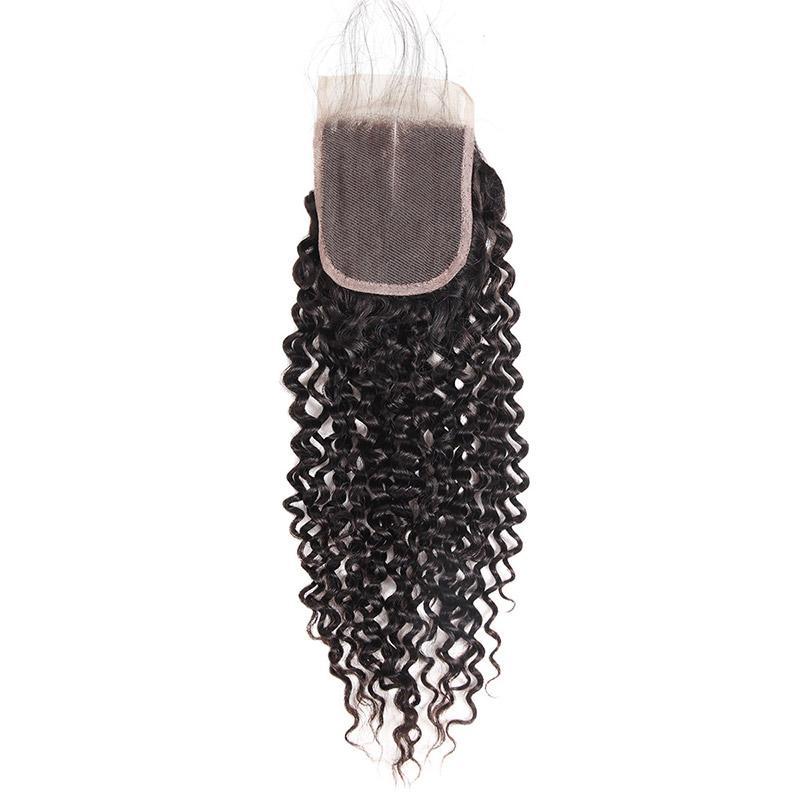 Peruvian Curly Human Hair Bundles with 4x4 Lace Closure, 4 Bundles