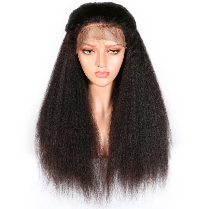 Kinky Straight Human Hair Wig, Glueless, Baby Hair, 130% Density