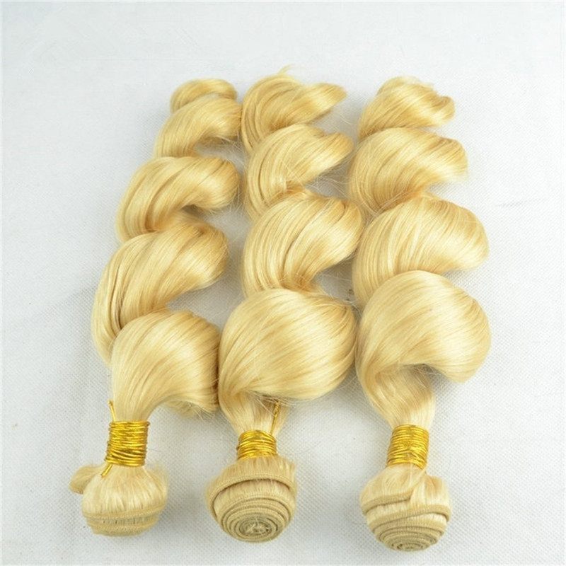 613 Blonde Loose Wave Human Hair Bundles with 13x4 Lace Frontal, 3 Bundles