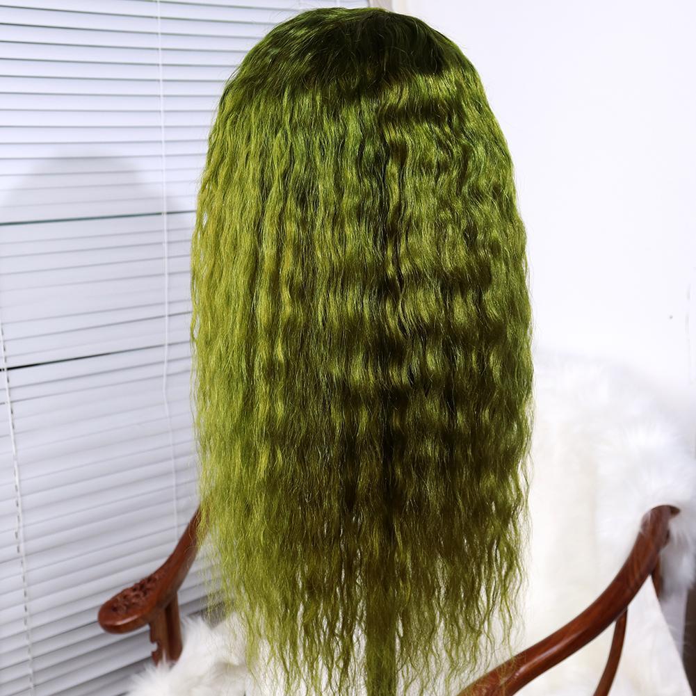 Dark Green Deep Curly Wave Brazilian Human Hair Lace Front Wig Long Deep Curly Wigs for Women