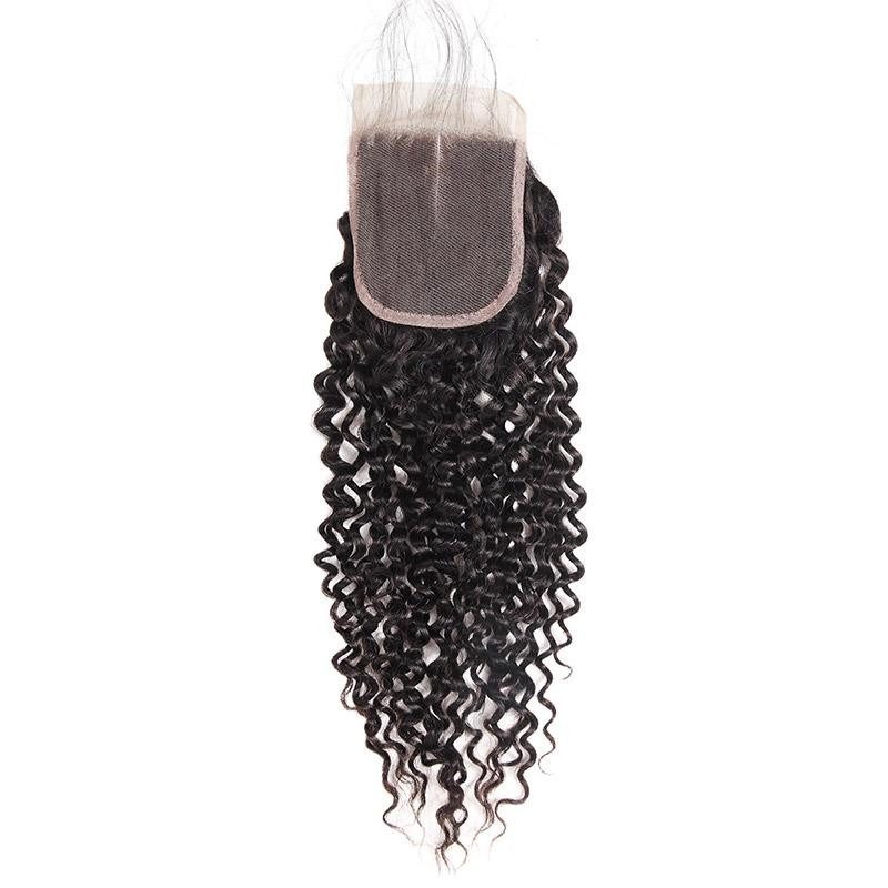 Curly Human Hair Bundles with 4x4 Lace Closure, 3 Bundles
