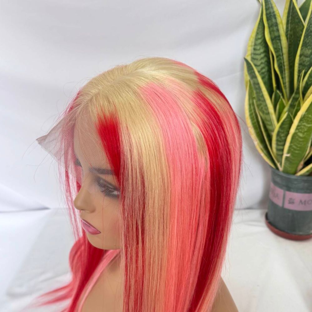 Pink Lace Front Human Hair Wig, Transparent Lace, Ombre