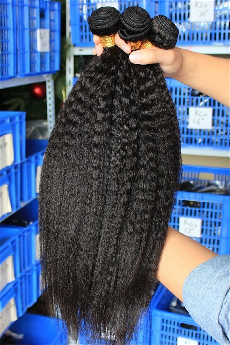 Natural Color Kinky Straight Human Hair Bundles, 3 Bundles