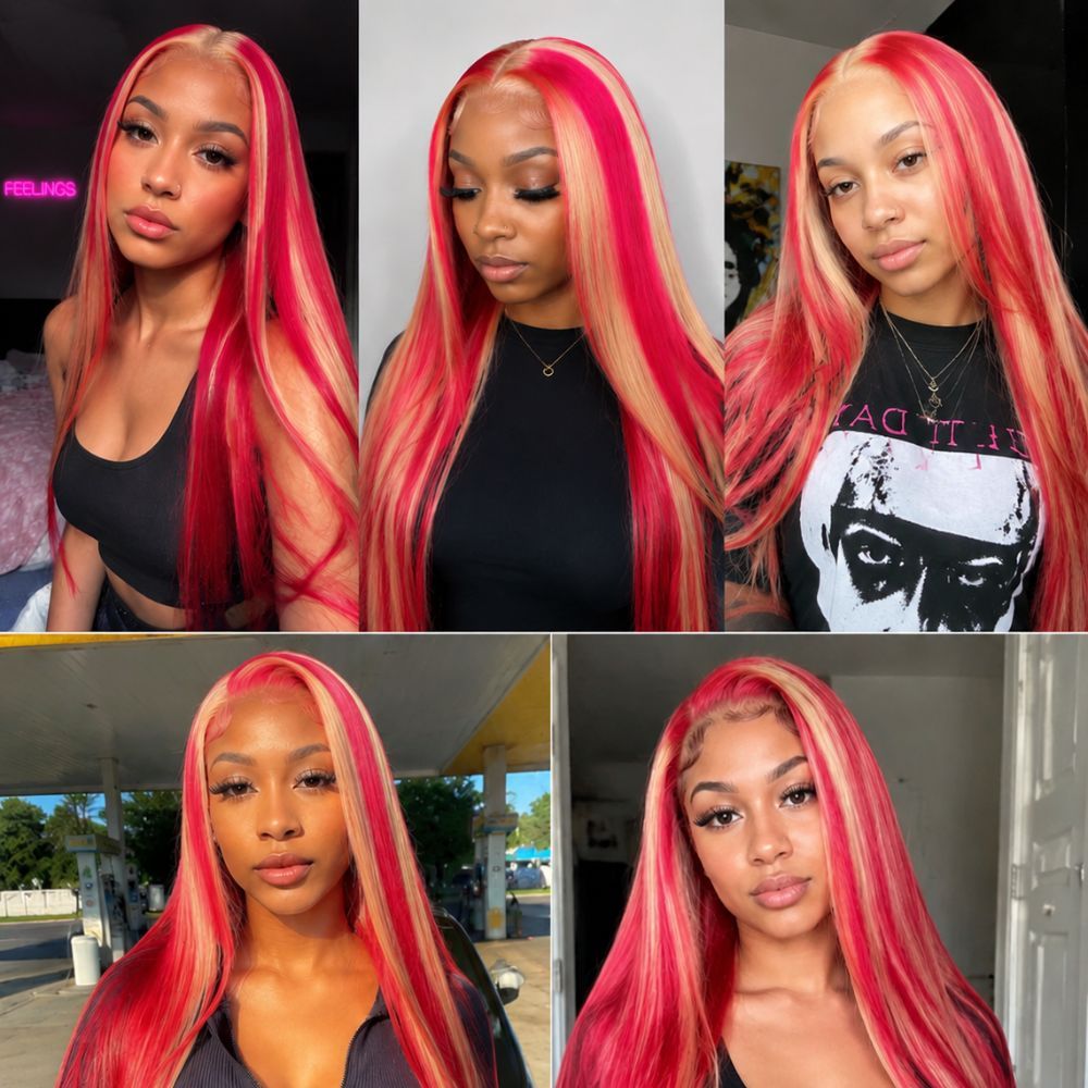 Pink Lace Front Human Hair Wig, Transparent Lace, Ombre