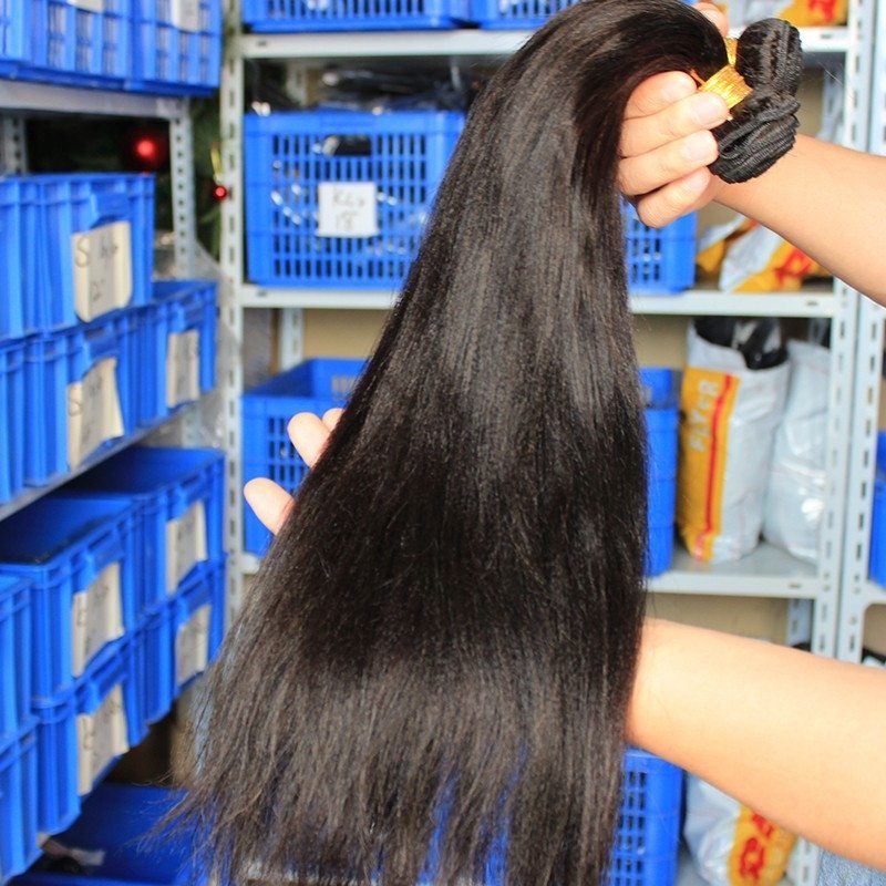 Color #3 Natural Color Italian Yaki Straight Human Hair Bundles, 3 Bundles