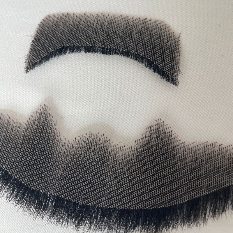 Human Hair Straight Fake Beard Swiss Lace Face Beard And Moustache Real Handmade Light Beard For Men Invisible Beard Realistic Makeup Swiss Lace Base Replace System 1B