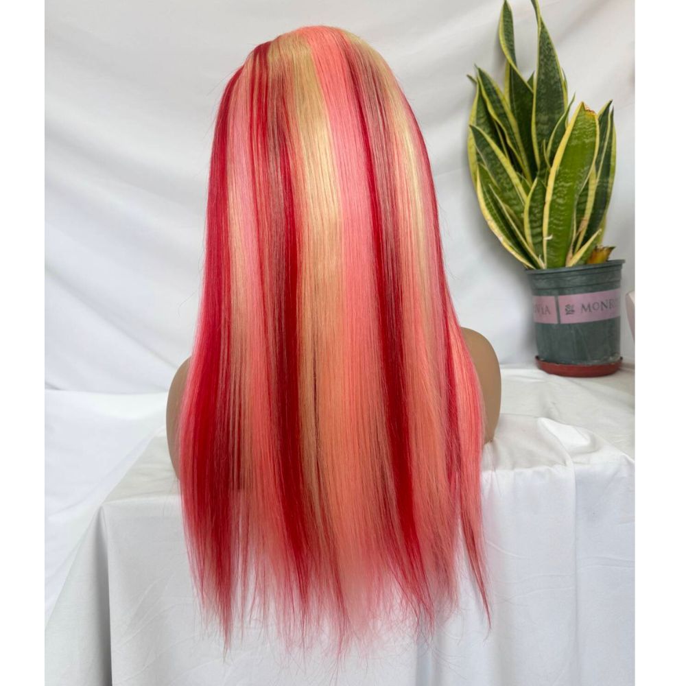 Pink Lace Front Human Hair Wig, Transparent Lace, Ombre