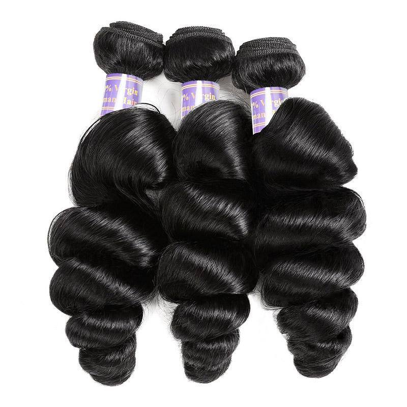 Loose Wave Human Hair Bundles with 4x4 Lace Closure, 3 Bundles