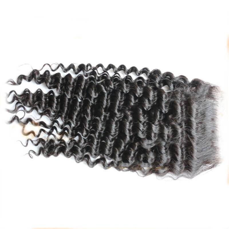 Kinky Curly Human Hair Bundles with Lace Closure, Bleached Knots