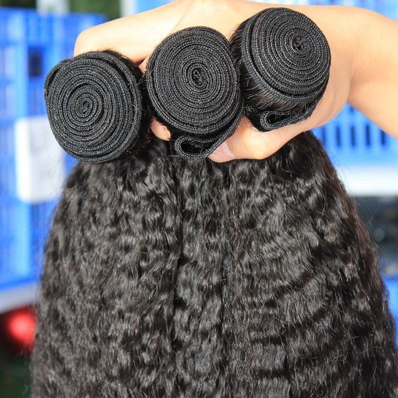 Natural Color Kinky Straight Human Hair Bundles, 3 Bundles
