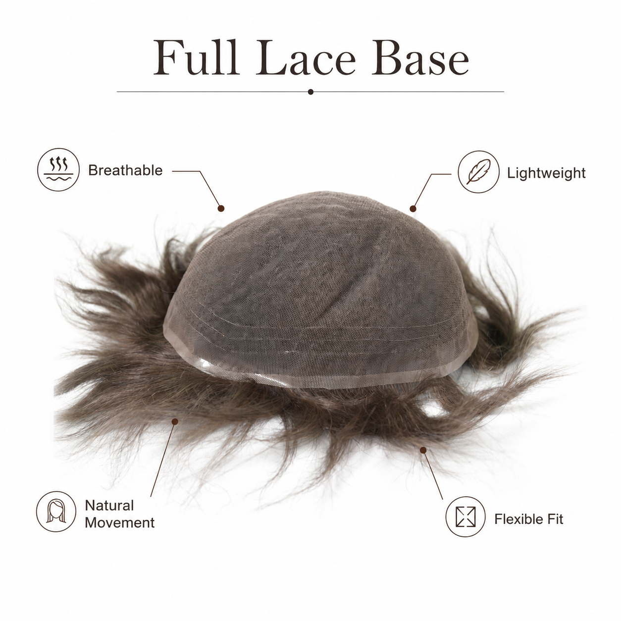 Full  French LaceToupee for Men Hair Replacement System Real European Human Hair 130% Density 10x8‘’