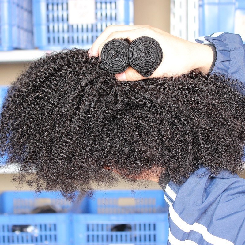 3 pcs Afro Kinky Curly Human Hair WeaveBundles Natural Color