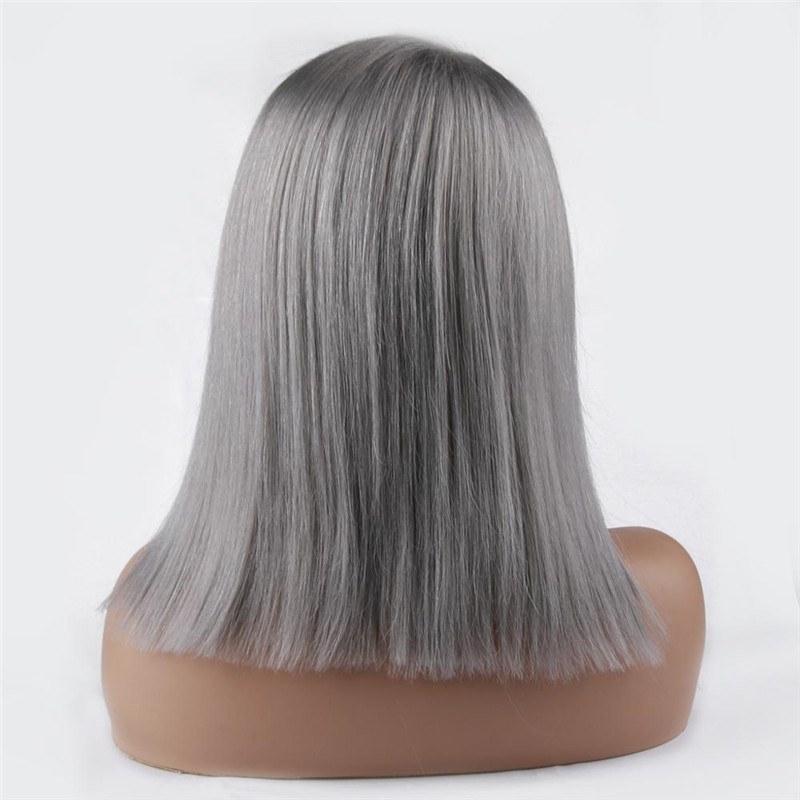 Grey Straight Bob Lace Front Human Hair Wig, Baby Hair