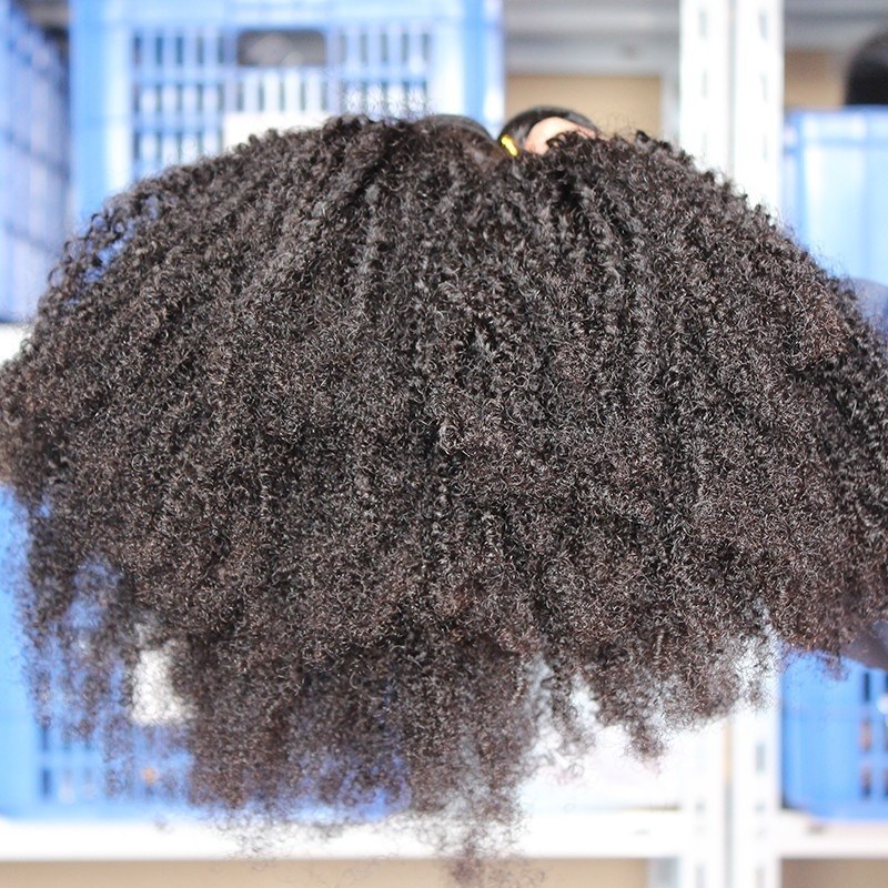 3 pcs Afro Kinky Curly Human Hair WeaveBundles Natural Color
