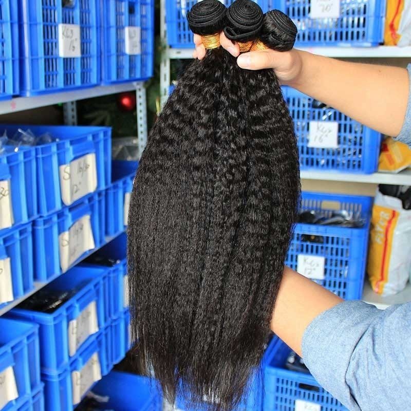 Natural Color Kinky Straight Human Hair Bundles, 3 Bundles