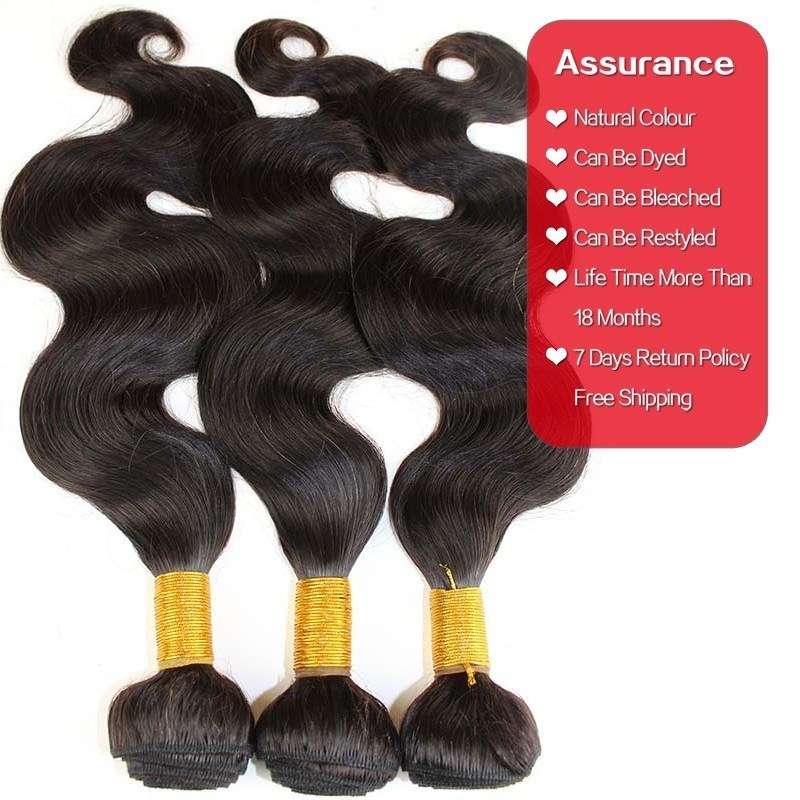 Natural Color Body Wave Human Hair Bundles with 4x4 Lace Closure, 3 Bundles
