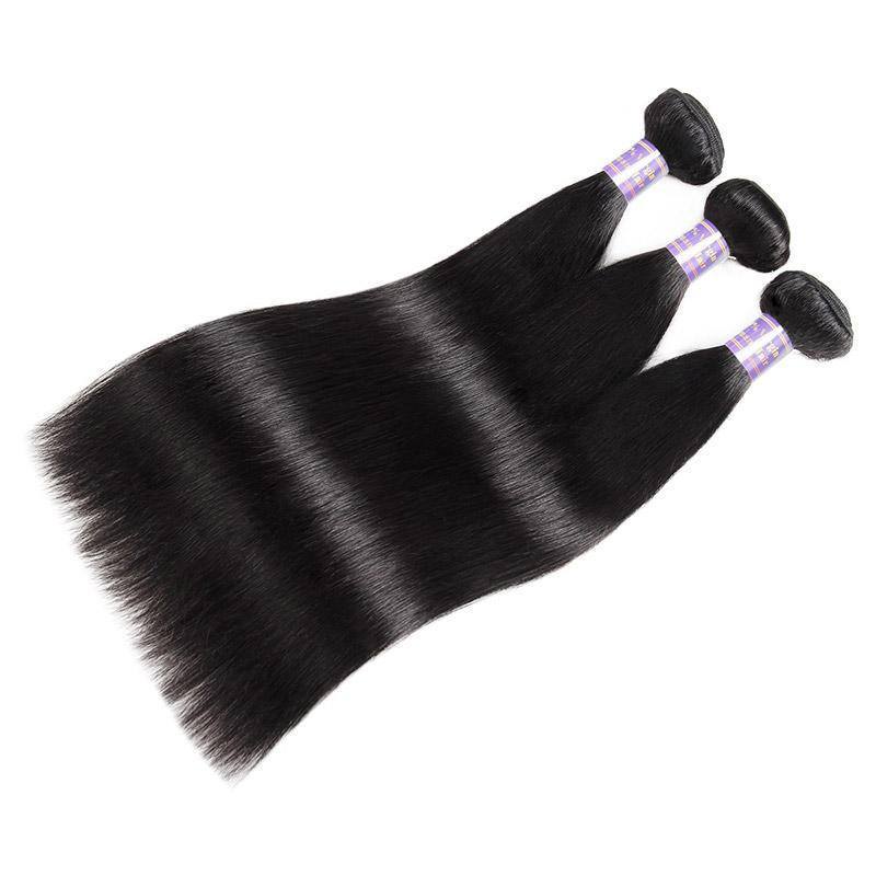 Indian Straight Bundles with 4x4 Lace Closure, 3 Bundles