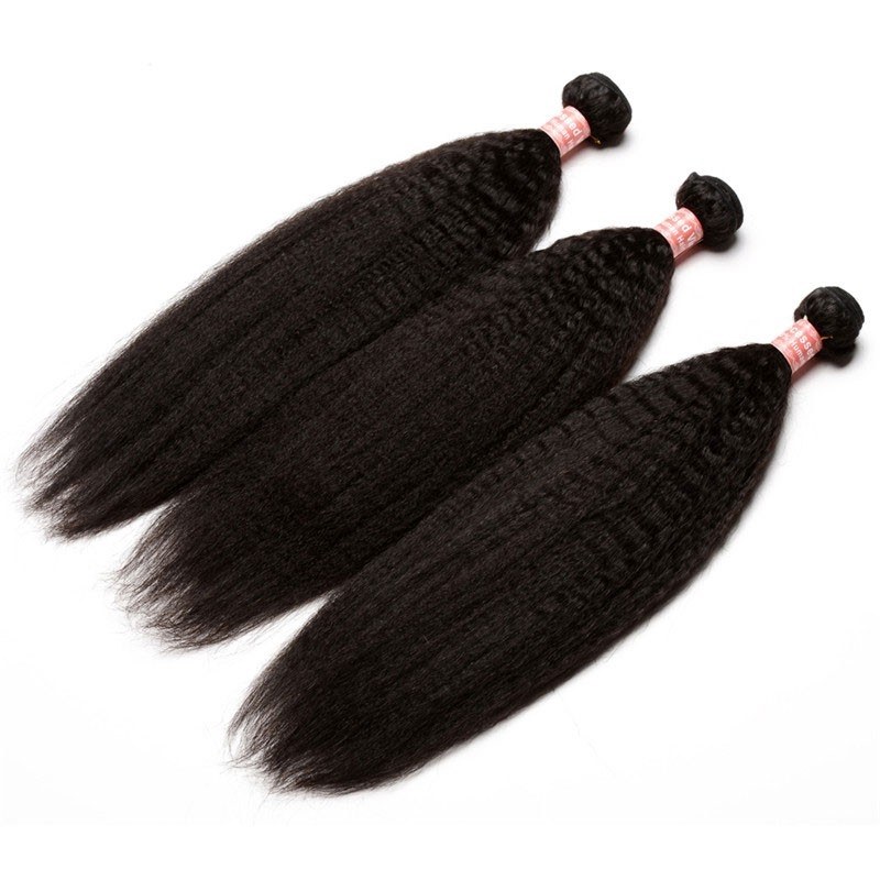 Natural Color Kinky Straight Human Hair Bundles, 3 Bundles