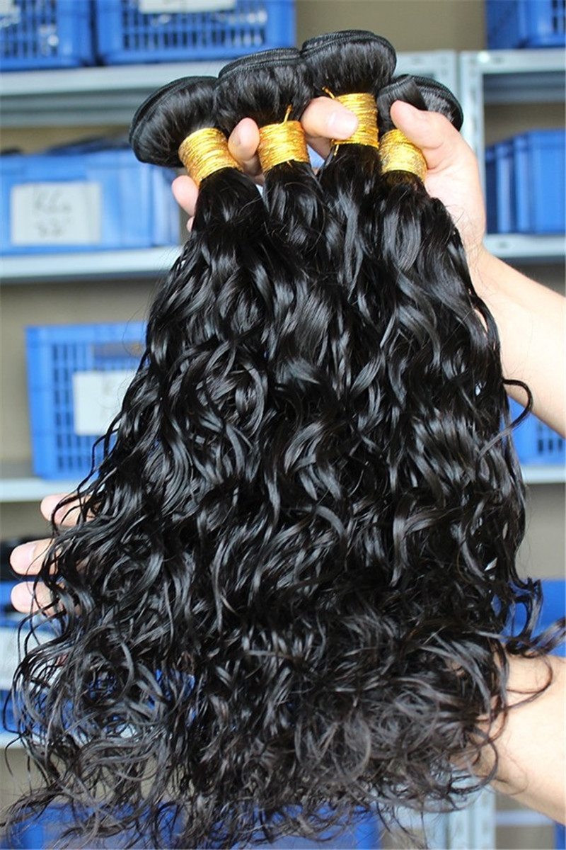 Peruvian Natural Color Water Wave Human Hair Bundles, 4 Bundles