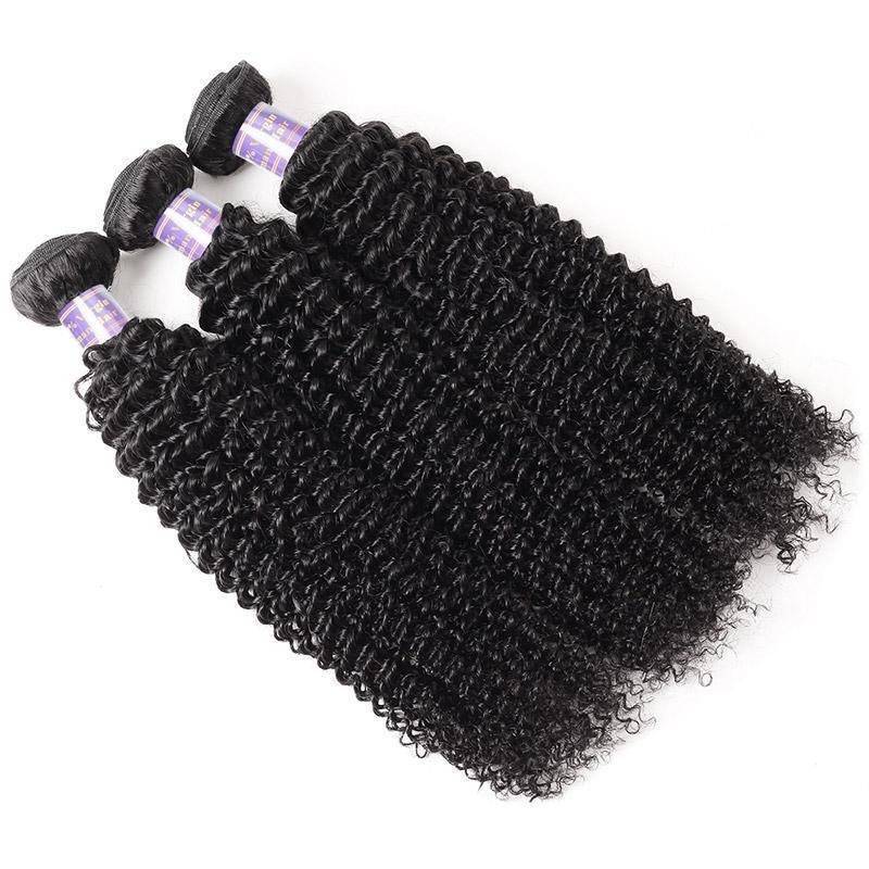 Curly Human Hair Bundles with 4x4 Lace Closure, 3 Bundles