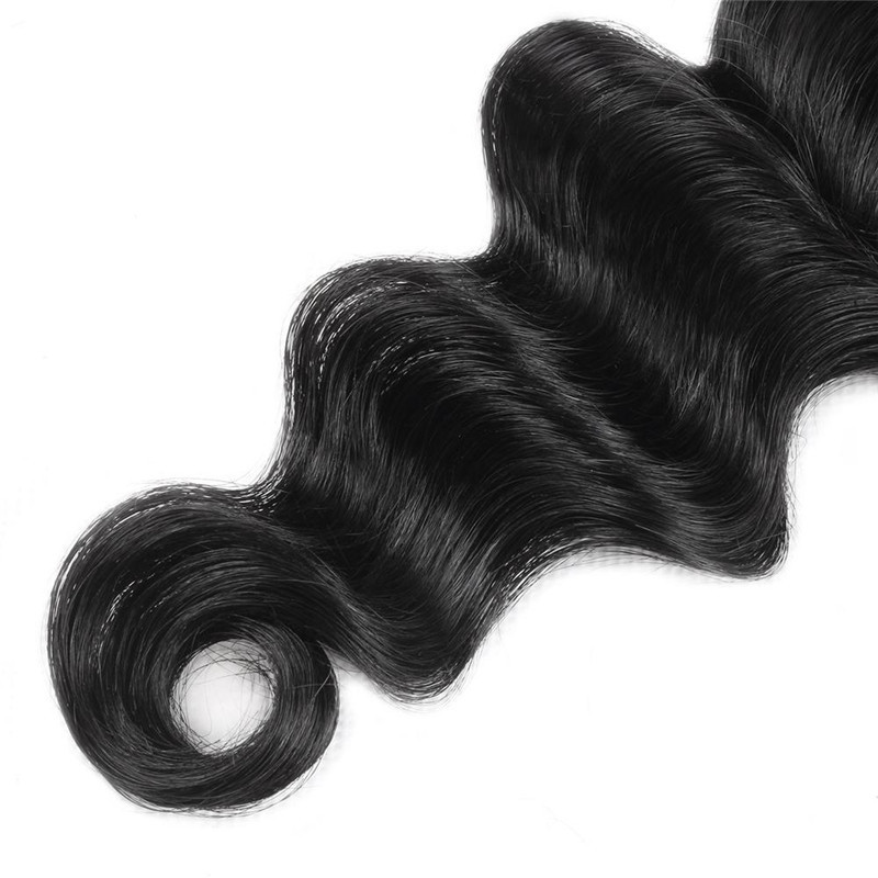 Peruvian Loose Deep Wave Human Hair Bundles with 4x4 Lace Closure, 3 Bundles