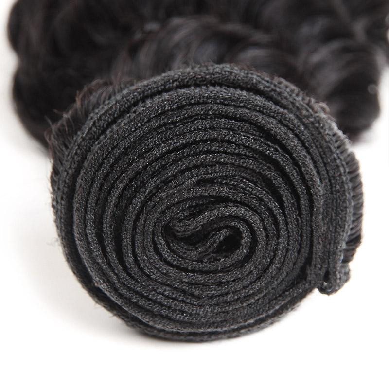 Peruvian Deep Wave Human Hair Bundles with 4x4 Lace Closure, 3 Bundles