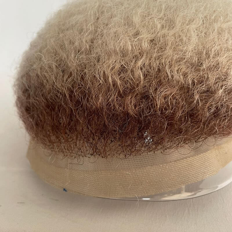 Full Swiss Lace Afro Curly 4mm 6mm  Ombre 60 White Color  Men's Toupee Hair System Color African American Wigs Human Hair 10x8inch Toupee For Men Human Hair