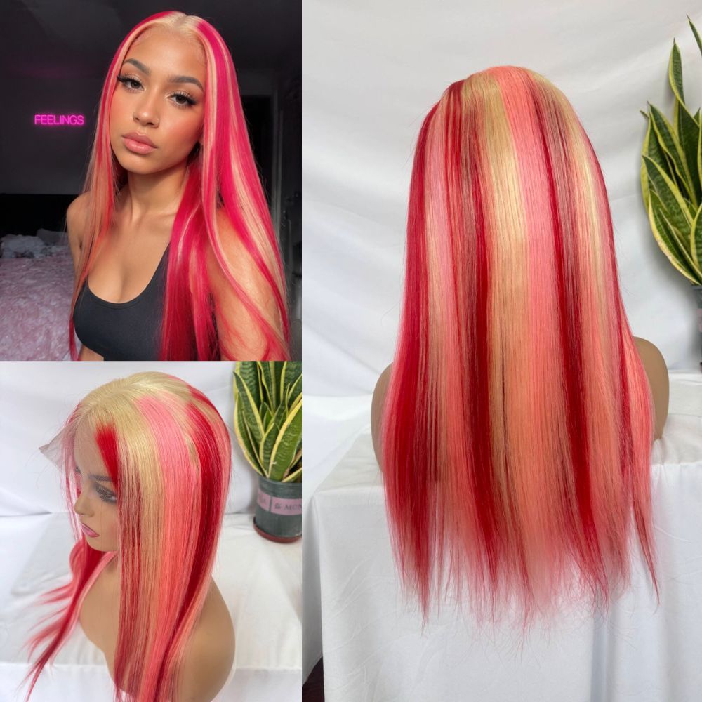 Pink Lace Front Human Hair Wig, Transparent Lace, Ombre