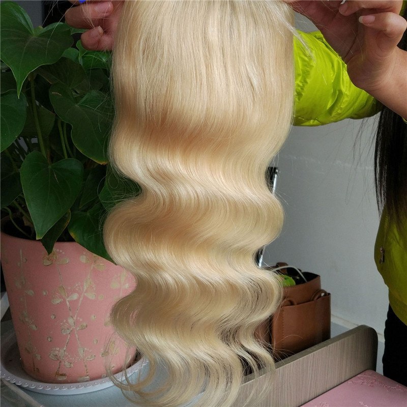 Blonde Lace Closure 613# Bleached Knots Free/Middle/3 Part Unprocessed Virgin Brazilian Remy Blonde Hair Stock 4x4 inch