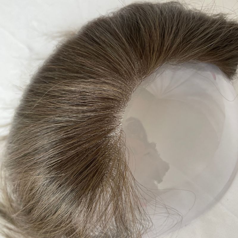 Men's PU Human Hair Hairline 100% Real Human Hair V Loop Frontal Toupee Pu Thin Skin Male Replacement 4# Brown Color