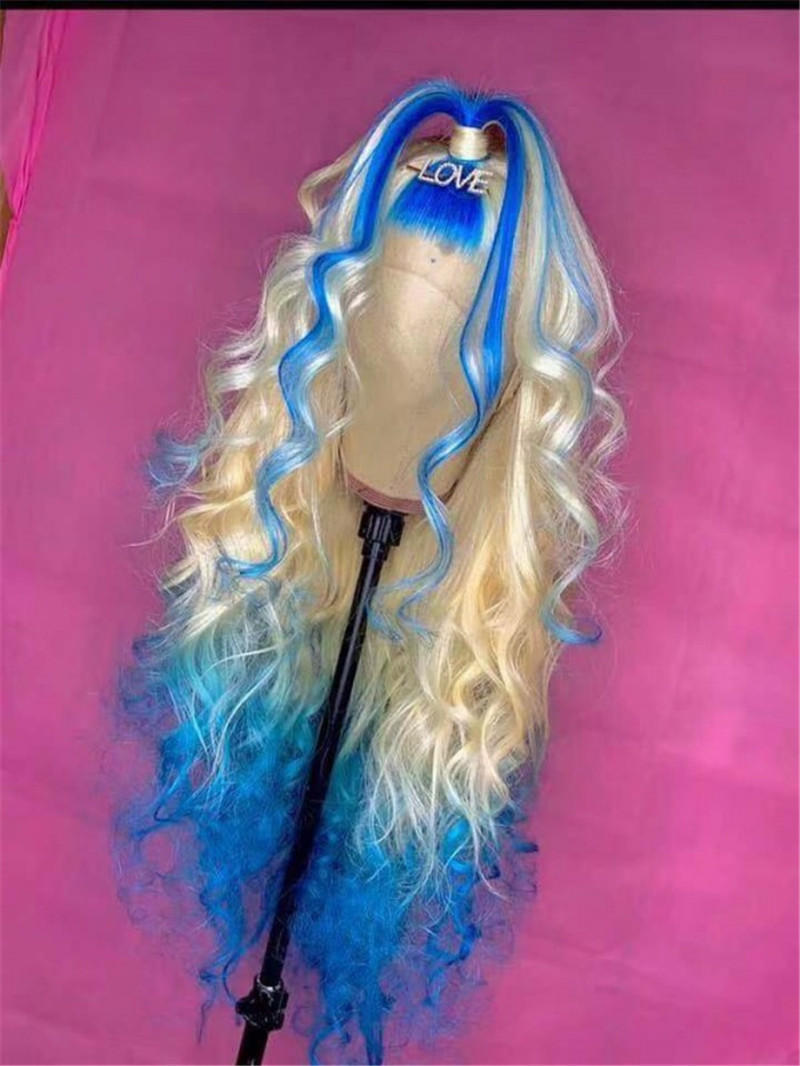 Skyblue Human Virgin Hair Pre Plucked Ombre Lace Front Wig And 13x4x1 T Part Lace Front wig For Black Woman-5134f7