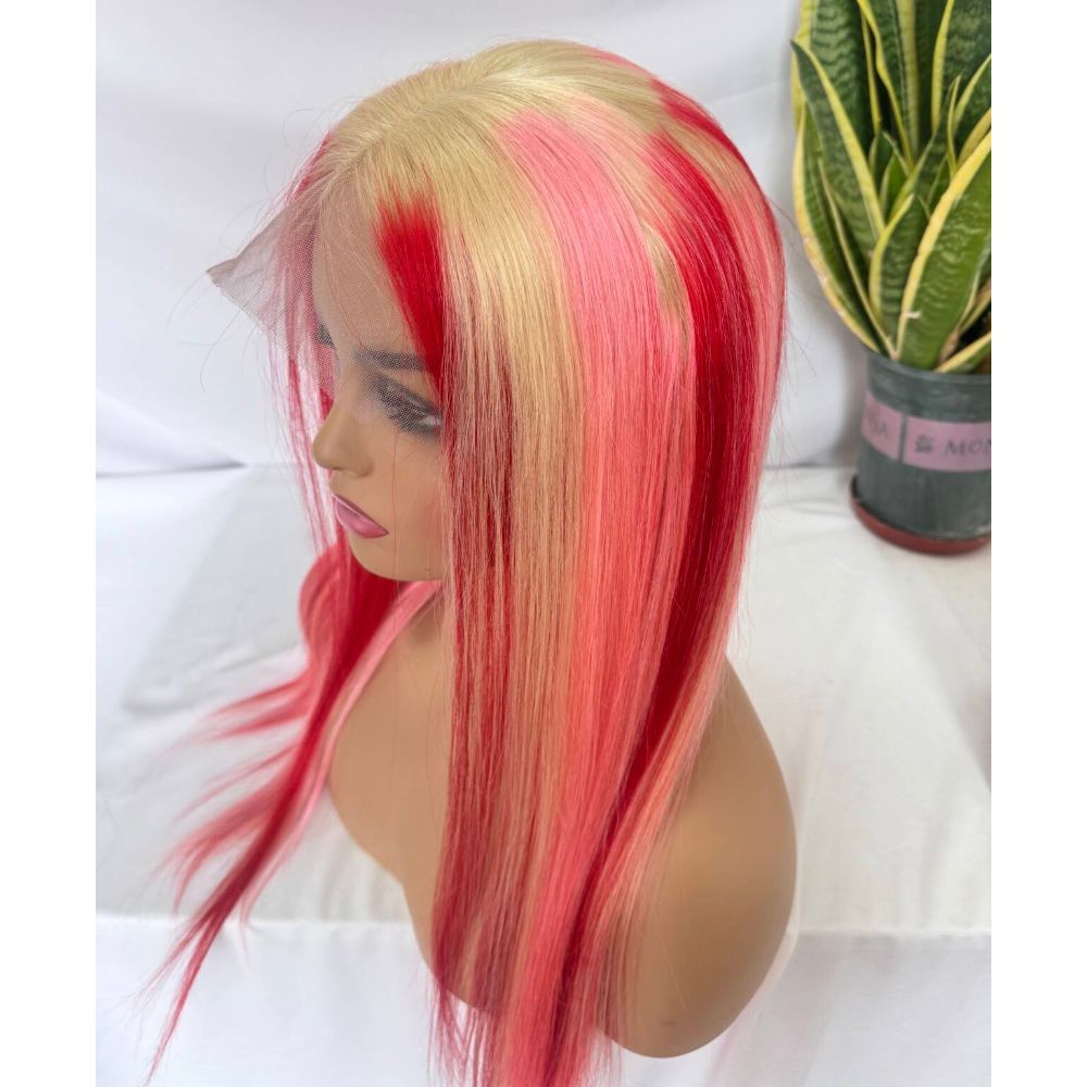 Pink Lace Front Human Hair Wig, Transparent Lace, Ombre