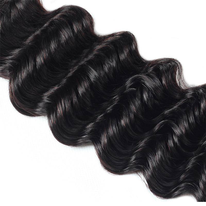 Peruvian Deep Wave Human Hair Bundles with 4x4 Lace Closure, 3 Bundles