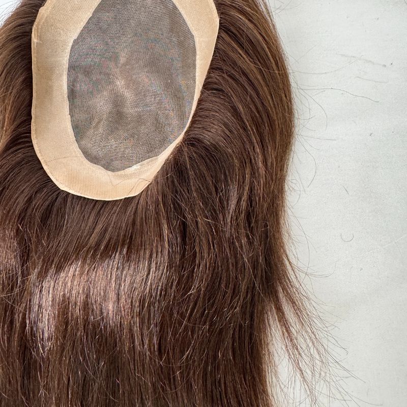 9 Inch  Mediun-Long Hair Men Toupee 8x6 Hairpieces for Men Mono with PU 100% European Human Hair System 3# Brown NPU Hair Replacement