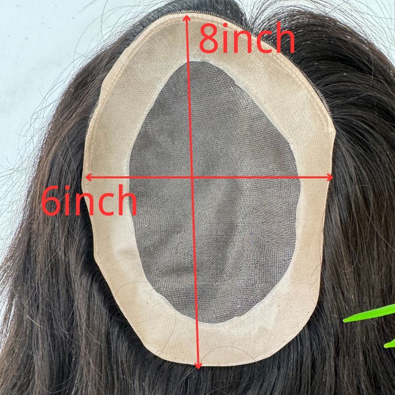9 Inch  Mediun-Long Hair Men Toupee 8x6 Hairpieces for Men Mono with PU 100% European Human Hair System 3# Brown NPU Hair Replacement
