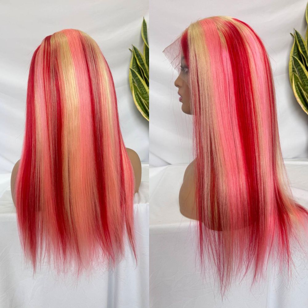 Pink Lace Front Human Hair Wig, Transparent Lace, Ombre