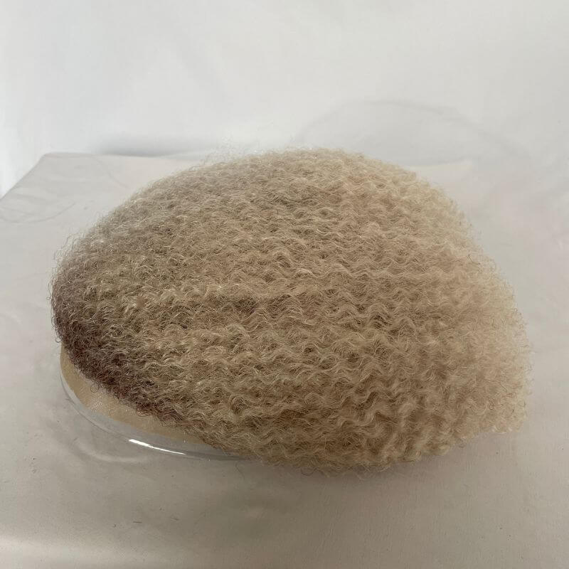 Full Swiss Lace Afro Curly 4mm 6mm  Ombre 60 White Color  Men's Toupee Hair System Color African American Wigs Human Hair 10x8inch Toupee For Men Human Hair