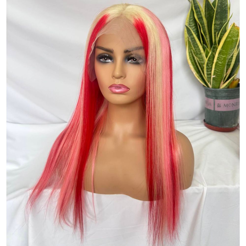 Pink Lace Front Human Hair Wig, Transparent Lace, Ombre