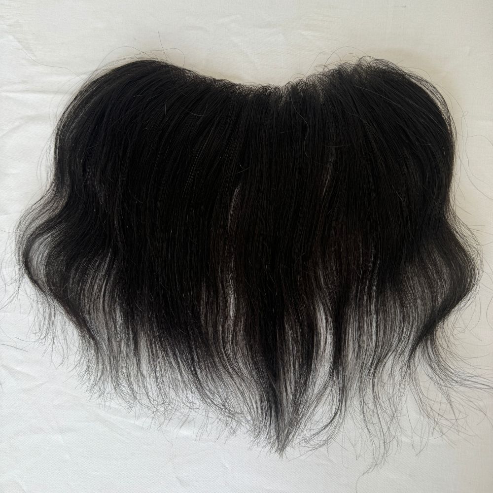 Human Hair Hairline 100% Real Human Hair V Loop Frontal  Full PU Ultra Thin Skin Hair Replacement Forehead Prosthesis 6 Inch Natural Black Color
