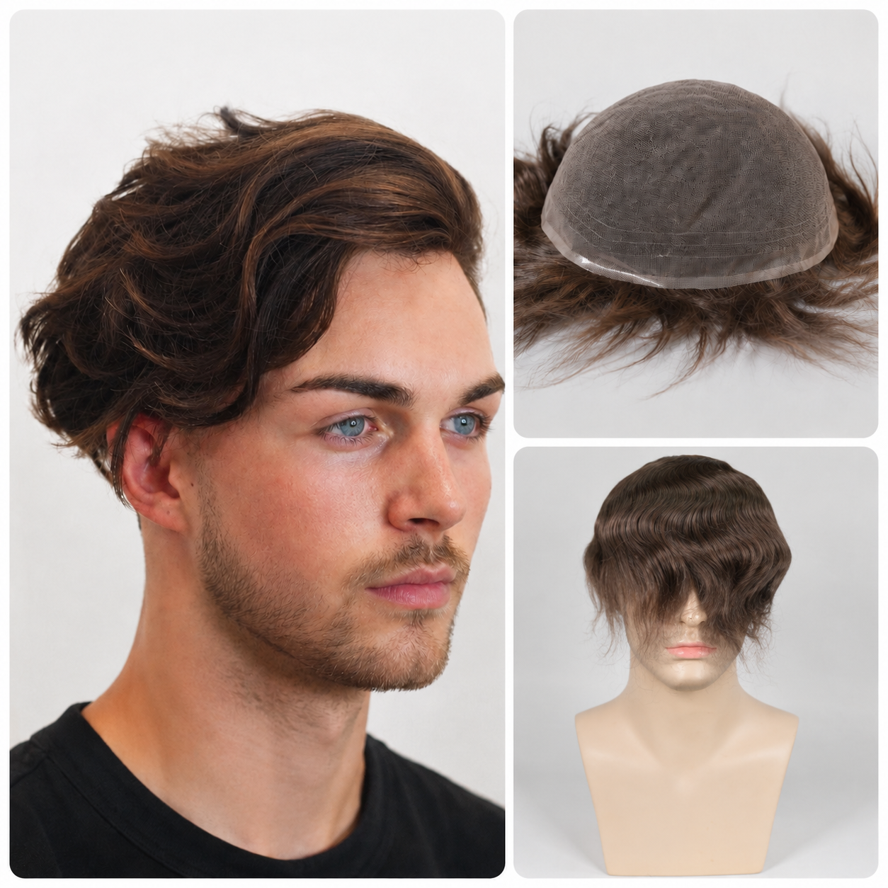 Full  French LaceToupee for Men Hair Replacement System Real European Human Hair 130% Density 10x8‘’