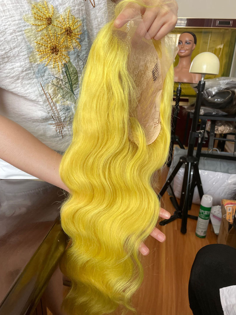 Light Yellow Color Human Virgin Hair Pre Plucked Lace Front Wig