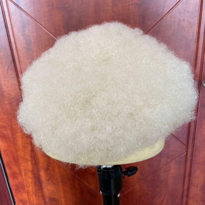 Full Lace Mens Toupee Hair Replacement System Afro Curly Human Hair Pure White Hair 10x8inch