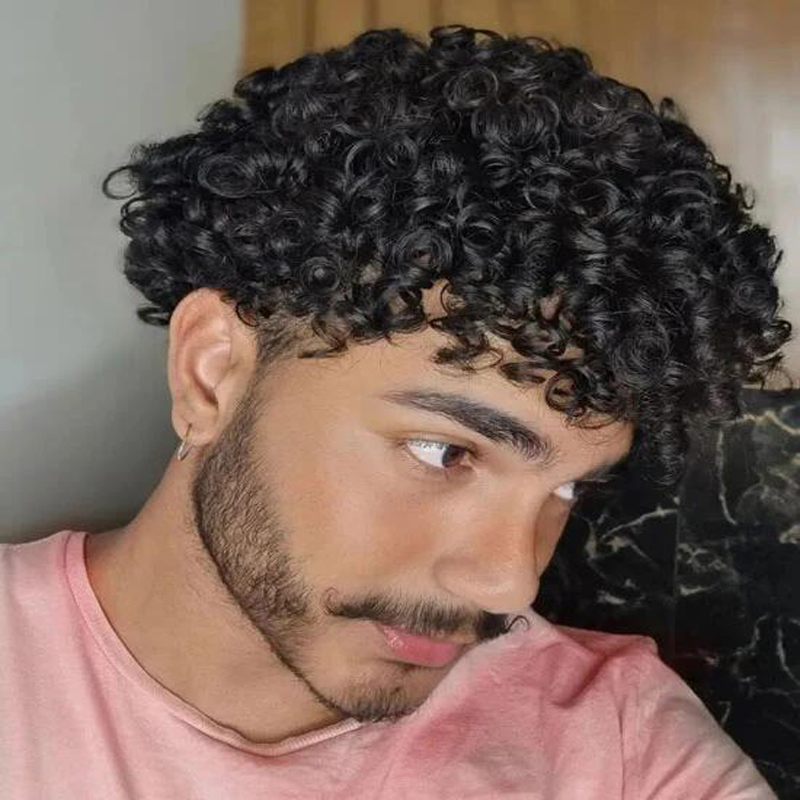 Full Swiss Lace Base Breathable Human Hair Tight Curly Natural Hairline Super Thin Durable Skin Wig Replacement Toupee for Men