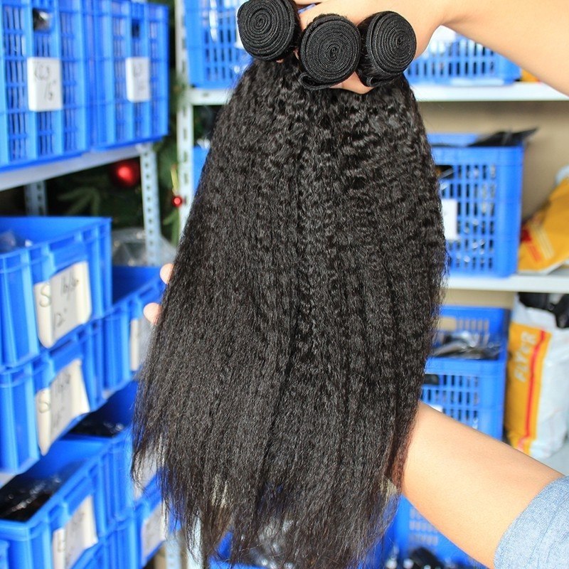 Natural Color Kinky Straight Human Hair Bundles, 3 Bundles
