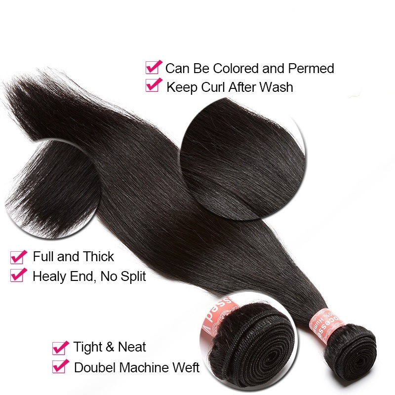 Natural Color Silk Straight Human Hair Weaves 4 Bundles