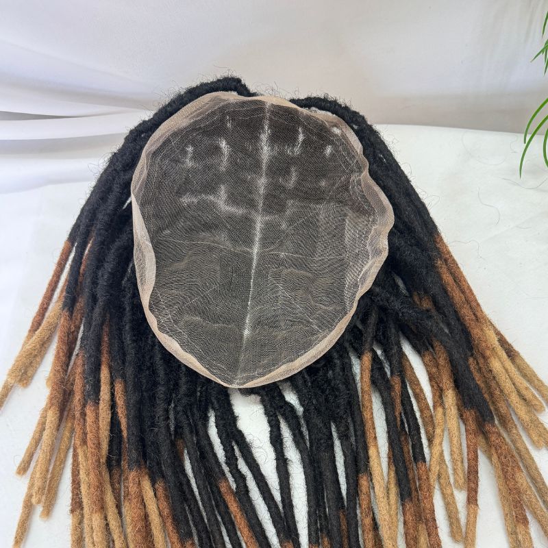 Men’s Human Hair Dreadlock Toupee with Loc Extensions, Swiss Lace Base, Ombre 1BT30T27, 8x10 Inch, 8/10/12 Inch Lengths