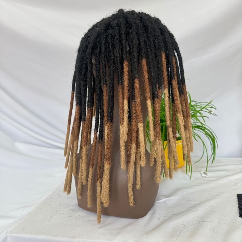 Men’s Human Hair Dreadlock Toupee with Loc Extensions, Swiss Lace Base, Ombre 1BT30T27, 8x10 Inch, 8/10/12 Inch Lengths